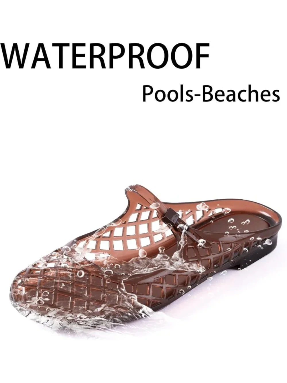 Women Chocolate Mary Jane Jelly Mule Flat Sandals Waterproof Beach Pool Comfort